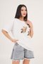 White Basic T-Shirt with Feather Pattern and Stone Detail - 5