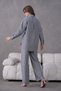 Women's Front Embroidered Rose Floral and Stone-Embellished Ribbon Detail Linen Shirt and Trousers Top and Bottom Set - 7