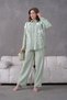 Women's Front Embroidered Rose Floral and Stone-Embellished Ribbon Detail Linen Shirt and Trousers Top and Bottom Set - 2