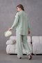 Women's Front Embroidered Rose Floral and Stone-Embellished Ribbon Detail Linen Shirt and Trousers Top and Bottom Set - 7