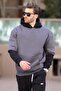 Smoked Hooded Men's Sweatshirt with Pocket Detail 7071