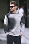 Dyed Gray Printed Hooded Pale Fabric Oversize Men's Sweatshirt 7051