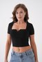 Women's Flexible Fabric Square Neck V Detailed Short Sleeve Black 42/43 Cm Blouse 10432