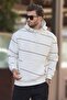Ecru Hooded Pocket Detailed Striped Men's Sweatshirt 7063 - 2