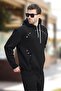 Black Hooded Pocket Detailed Embroidered Men's Sweatshirt 7054 - 2