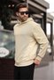 Beige Hooded Pocket Detailed Embroidered Men's Sweatshirt 7050 - 2
