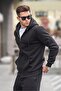 Black Hooded Regular Fit Men's Sweatshirt 6033
