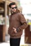 Brown Hooded Pocket Detailed Embroidered Men's Sweatshirt 7054 - 3