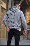 Painted Gray Printed Hooded Sweatshirt 5897 - 2