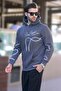 Smoked Printed Hooded Men's Sweatshirt with Pocket Detail 7067 - 2