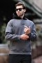 Smoked Hooded Color Blocked Embroidery Detailed Men's Sweatshirt 7088 - 3