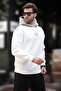 Ecru Hooded Color Blocked Embroidery Detailed Men's Sweatshirt 7088 - 4