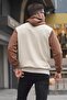 Beige Hooded Color Block Men's Sweatshirt 6024 - 2