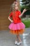 Girls' Shirt Set with Gold Button Details and Double Orange Colored Skirt - 3