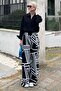 Black Patterned Wide Leg Trousers with Elastic Waist MG2051 - 4