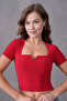 Red Flexible Fabric Square Neck Collar Designed Short Sleeve 42/43 Cm Blouse 10432 - 7