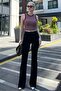 Women's Black Slit Stretch Fabric Bell Bottom Jeans Mg1518 - 4
