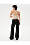 Women's Black Flare Pants, Regular Waist, Wide Legs, Slim Fit Trousers - 8