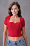Red Flexible Fabric Square Neck Collar Designed Short Sleeve 42/43 Cm Blouse 10432 - 5