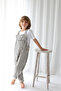 Boy's Black and White Striped Linen Velvet Jumpsuit - 3