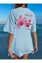 Simple Back Printed Blue Oversize T-Shirt - 3