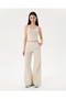 Women's Cream Flare Pants, Regular Waist, Wide Legs, Slim Fit Trousers - 7