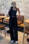 Black High Waist Relaxed Fit Wide Leg Pants Mg2120 - 4
