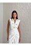 V-Neck Stylish Button Detail Deep Slit Sleeveless Midi Evening Dress