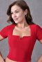 Red Flexible Fabric Square Neck Collar Designed Short Sleeve 42/43 Cm Blouse 10432 - 6
