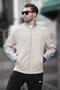 Beige Half-Turtleneck Zip-Up Printed Men's Cardigan 7081 - 3