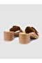 100% Genuine Leather Buckle Detailed Tan Women's Slippers - 4