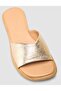 100% Genuine Leather Gold Color Women's Slippers - 6