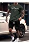 Milano 96 Printed Men's Summer Comfortable Two-Piece Set - Stylish Black T-Shirt and Black Shorts Outfit,