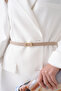 Women's Beige Thin Faux Leather Belt with Oval Buckle Modern Design 7500 - 2