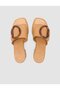 100% Genuine Leather Buckle Detailed Tan Women's Slippers - 5