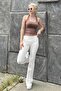 Ecru High Waist Ribbed Spanish Leggings Mg2096 - 2