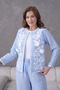 Women's Embroidered Rose Flower and Stone-Detail Linen Jacket and Pants Top and Bottom Set - 4