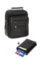 Men's Genuine Leather Crossbody Shoulder Bag and Mechanized Wallet and Card Holder - Black
