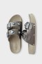 Women's Double Banded Buckle Detailed Daily Comfort Slippers Silver - 6