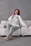 Women's Front Embroidered Flower and Stone Detailed Linen Vest and Trousers Bottom Top Set - 6