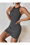 Women's Striped Back Detailed Mini Dress - 3