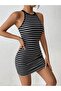 Women's Striped Back Detailed Mini Dress - 6