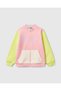 Girl's Pink Mix Glitter Benetton Logo Embroidered Zipper Sweatshirt