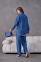 Women's Embroidered Denim Decorated Linen Shirt Double Set - 7