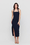 Women's Neck Tie Square Neck Slit Midi Dress - 4