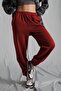Women's Claret Red Elastic Waist Oversize Sweatpants Mg1235 - 3