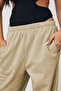 Women's Beige Elastic Waist Oversize Sweatpants Mg1235 - 4
