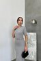 Gray Crew Neck Belt Detailed Short Sleeve Crepe Fabric Evening Dress - 4