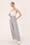 Women's Gray High Waist Linen Palazzo Trousers - 3