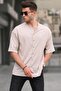 Beige Judge Collar Striped Short Sleeve Shirt 5863